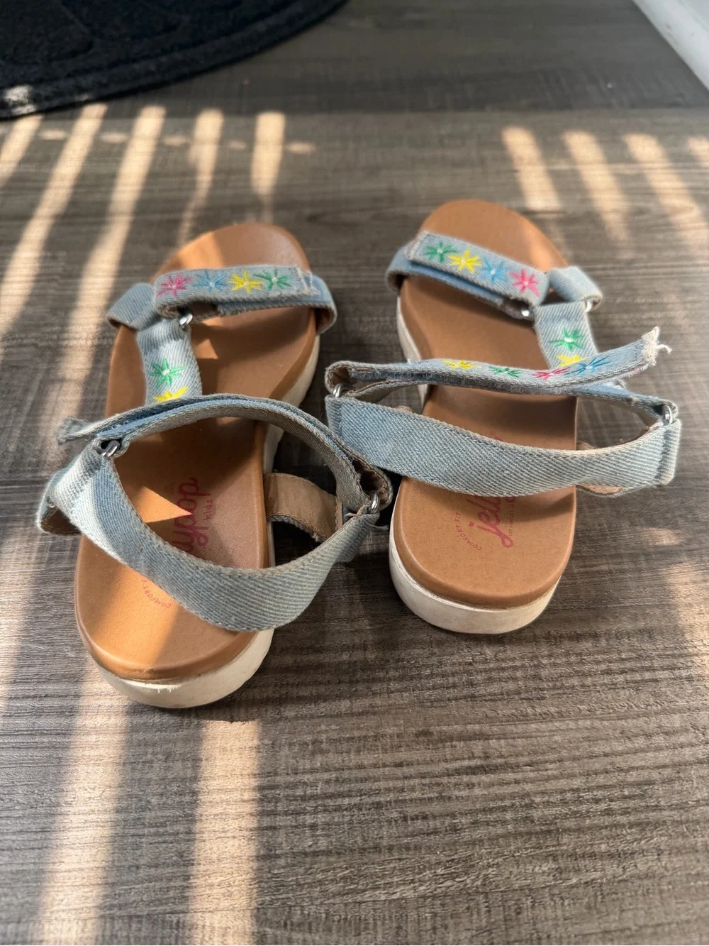 Jellypop Light Denim Kids Sandals with Multicolor Star Embroidery